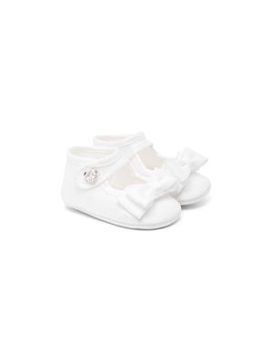 Monnalisa bow-detailing gabardine ballerina shoes - White