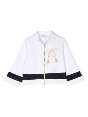 Monnalisa bow-embroidered zip-through sweatshirt - White