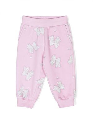 Monnalisa bow-print cotton track pants - Pink
