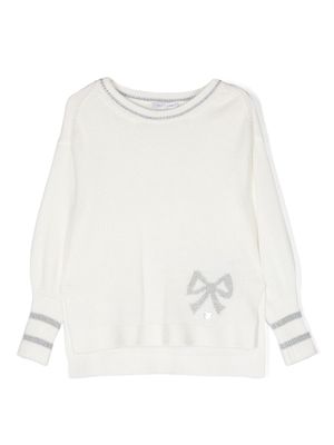 Monnalisa bow-print ribbed sweatshirt - White
