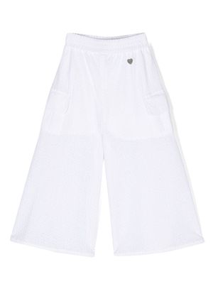 Monnalisa broderie-anglaise flared trousers - White