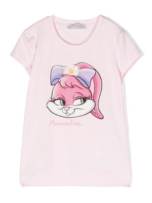 Monnalisa bunny-print stretch-cotton T-shirt - Pink