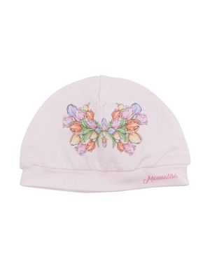 Monnalisa butterfly-print cotton beanie - Pink