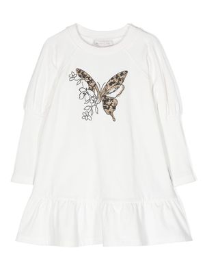 Monnalisa butterfly-print long-sleeve dress - White