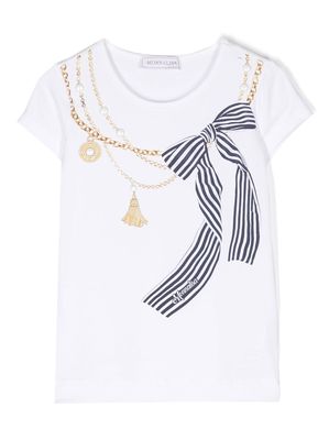 Monnalisa chain-detail bow-print T-shirt - White