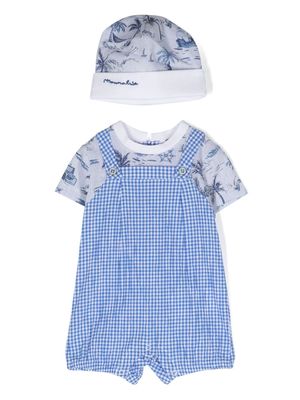 Monnalisa checked cotton babygrow set - Blue