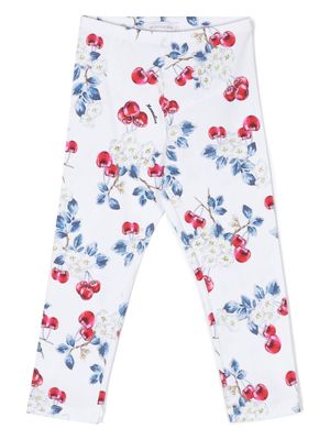 Monnalisa cherry floral-print leggings - White