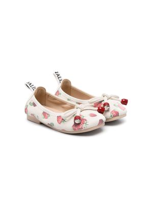Monnalisa cherry-print ballerina shoes - Neutrals
