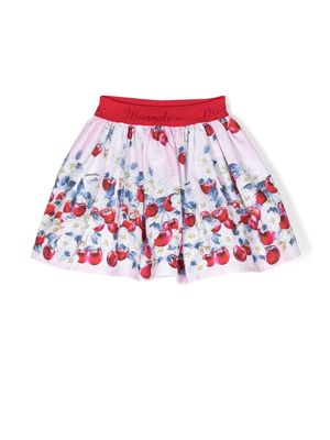 Monnalisa cherry-print logo-waistband skirt - White