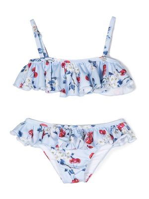 Monnalisa cherry-print ruffle bikini set - Blue