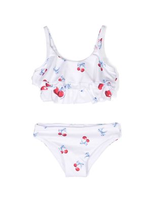 Monnalisa cherry-print ruffled-detailed bikini - White