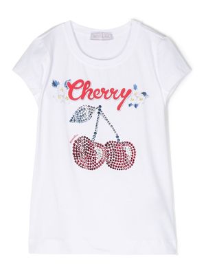 Monnalisa Cherry rhinestone-embellished T-shirt - White