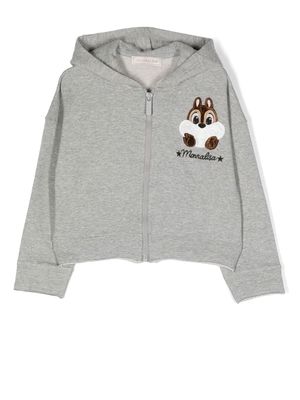 Monnalisa Chip appliqué-detail zip-up hoodie - Grey