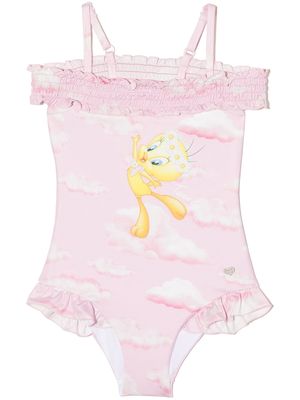 Monnalisa Cloud-print swimsuit - Pink