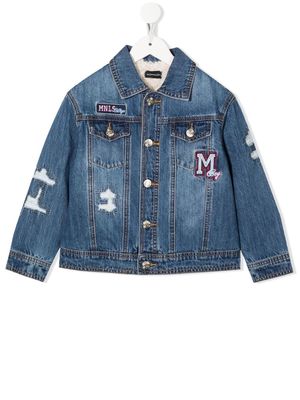 Monnalisa College-patch detail denim jacket - Blue