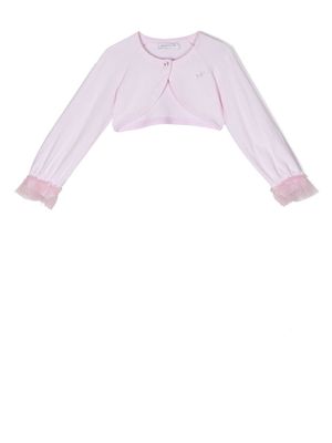 Monnalisa cropped embellished tulle-cuff cardigan - Pink