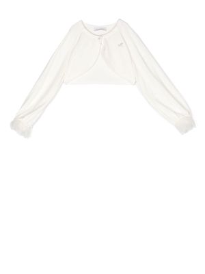 Monnalisa cropped embellished tulle-cuff cardigan - White