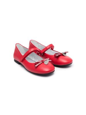 Monnalisa crystal-embellished bow ballerina shoes - Red