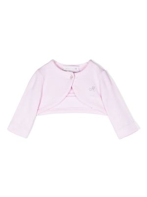 Monnalisa crystal-embellished fine-knit cropped cardigan - Pink