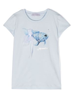 Monnalisa crystal-embellished fish-print T-shirt - Blue