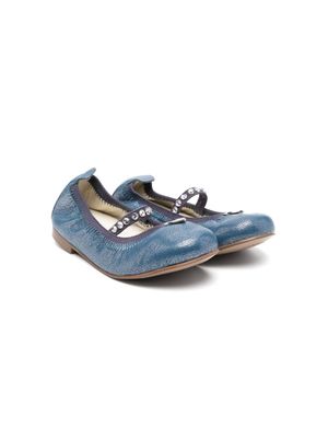 Monnalisa crystal-embellished leather ballerina shoes - Blue