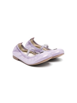 Monnalisa crystal-embellished leather ballerina shoes - Purple