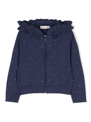 Monnalisa crystal-embellished ruffled bomber jacket - Blue