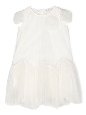 Monnalisa crystal-embellished tulle dress - White