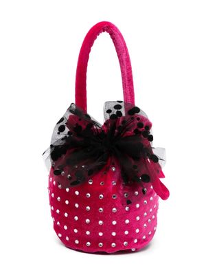 Monnalisa crystal-embellished velvet bucket bag - Pink