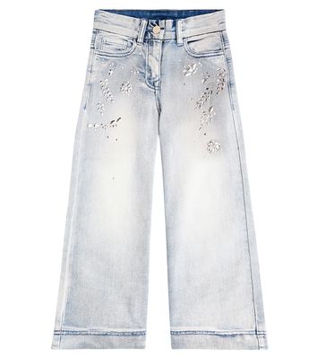 Monnalisa Crystal-embellished wide-leg jeans