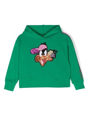 Monnalisa Daffy Duck-appliqué hoodie - Green