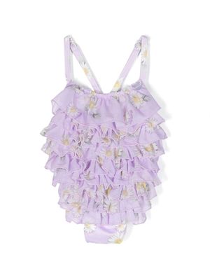 Monnalisa daisy-print ruffled tulle swimsuit - Purple
