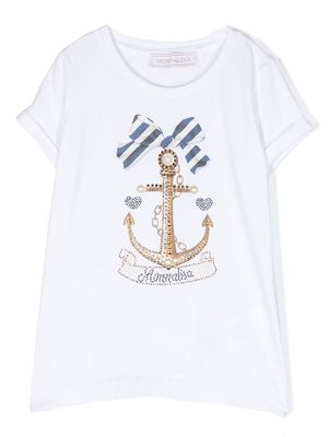Monnalisa embellished anchor-print T-shirt - White