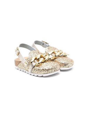 Monnalisa embellished chain-trim slippers - Gold