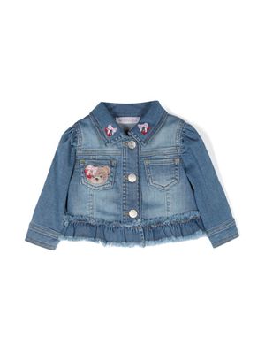 Monnalisa embroidered-bear denim jacket - Blue