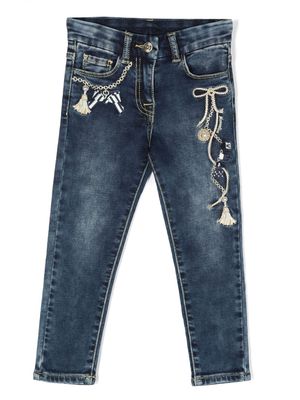 Monnalisa embroidered-design slim-cut jeans - Blue