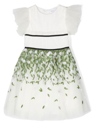 Monnalisa embroidered-leaf detail dress - White