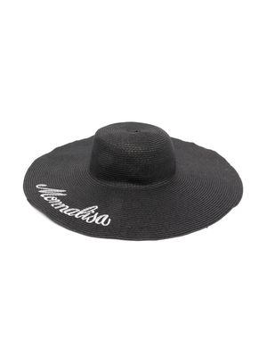 Monnalisa embroidered-logo raffia sun hat - Black
