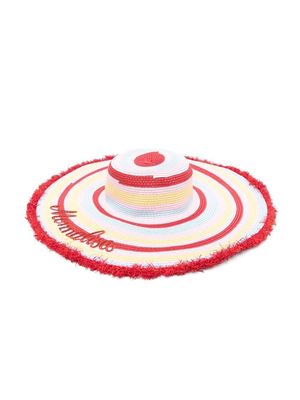 Monnalisa embroidered-logo raffia sun hat - Pink