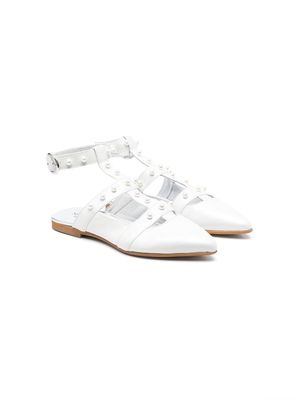 Monnalisa faux-pearl embellished ballerina pumps - White
