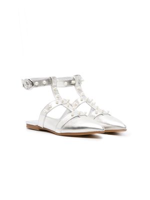 Monnalisa faux-pearl embellished pointed toe sandals - Silver