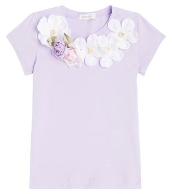 Monnalisa Floral-appliqué cotton-blend T-shirt