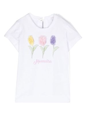 Monnalisa floral-appliqué cotton T-shirt - White