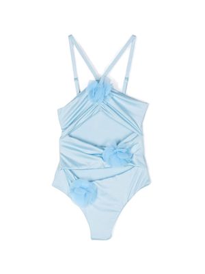 Monnalisa floral-appliqué cut-out swimsuit - Blue