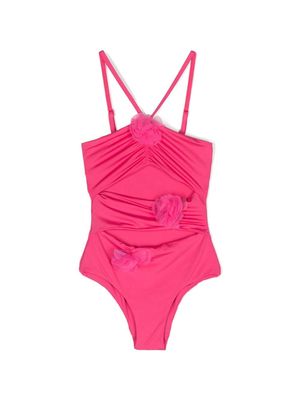 Monnalisa floral-appliqué cut-out swimsuit - Pink