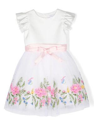 Monnalisa floral-appliqué full-skirt dress - White