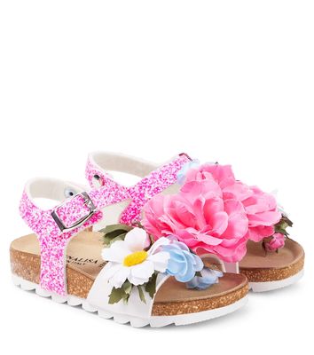 Monnalisa Floral-appliqué glitter sandals