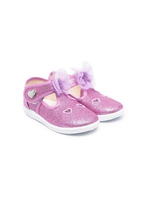 Monnalisa floral-appliqué glitter shoes - Pink