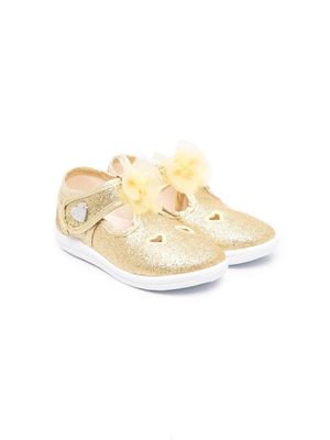 Monnalisa floral-appliqué glitter shoes - Yellow