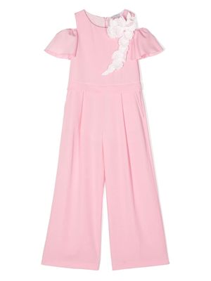 Monnalisa floral-appliqué off-shoulder jumpsuit - Pink